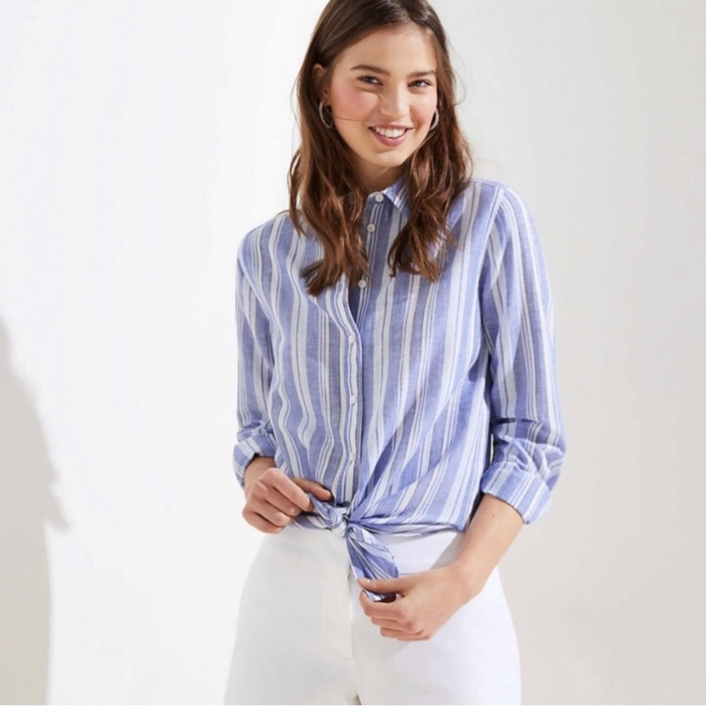 Loft Women’s Blue Striped Button Down Shirt